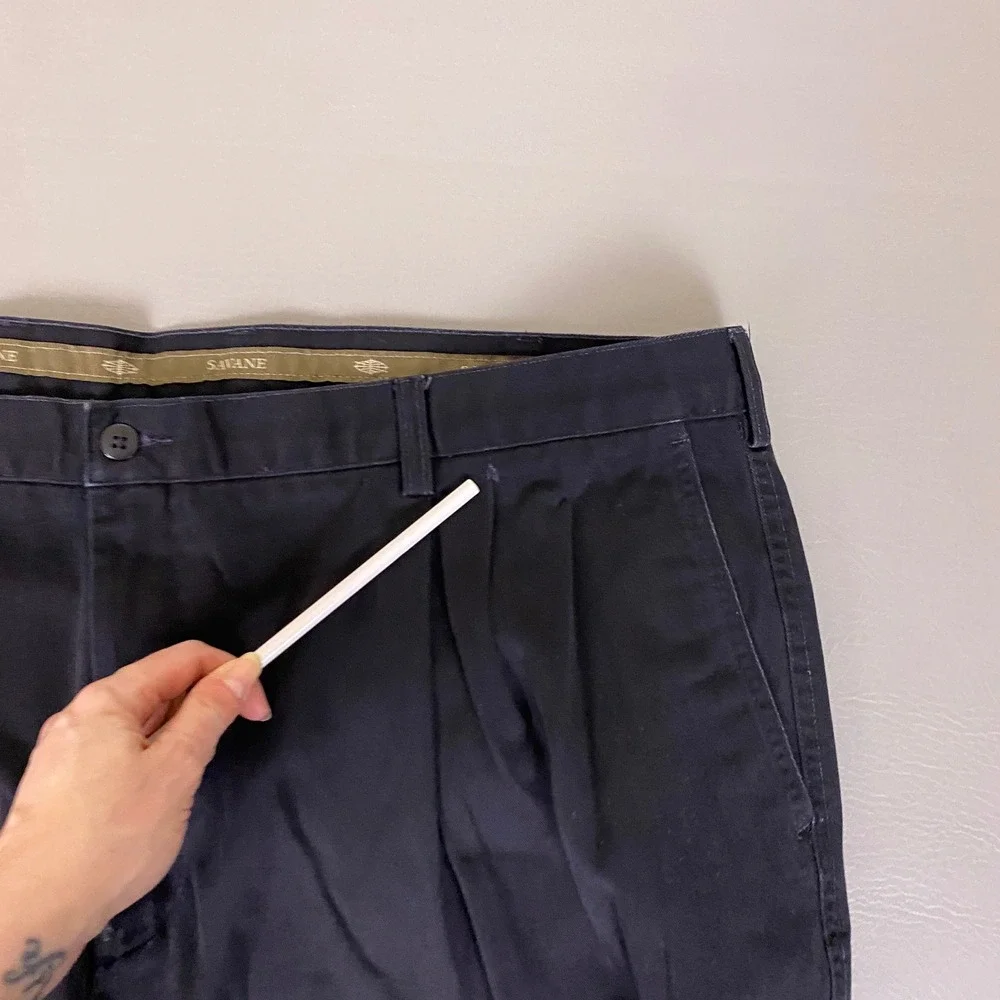 Savane Pants Men's 46x30 Relaxed‎ Fit Navy Blue Pleated Front Cotton Chino *